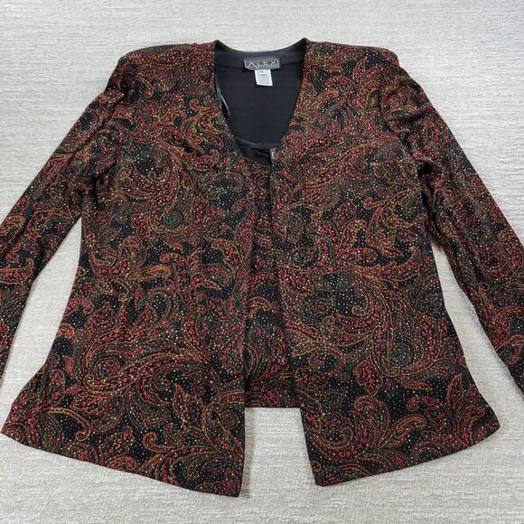 Vtg Alex Evenings Tank Jacket Set XL Paisley Slinky Glitter Mother Of The Bride - Picture 2 of 16